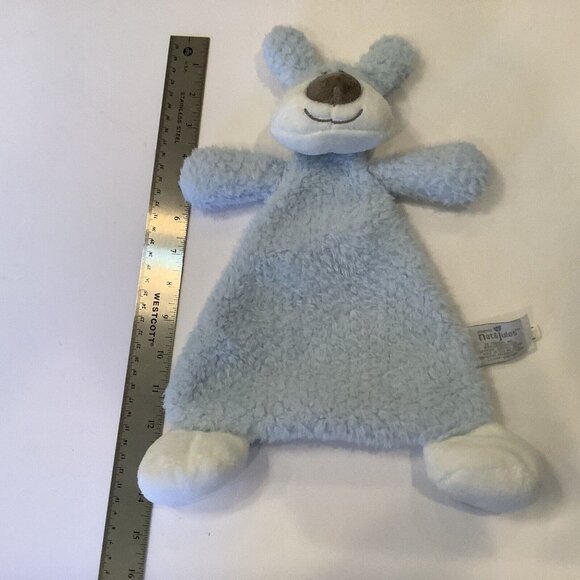 Demdaco NAT And JULES Security Blanket Puppy Dog Blue Lovey Rattle Plush Toy - Picture 3 of 8